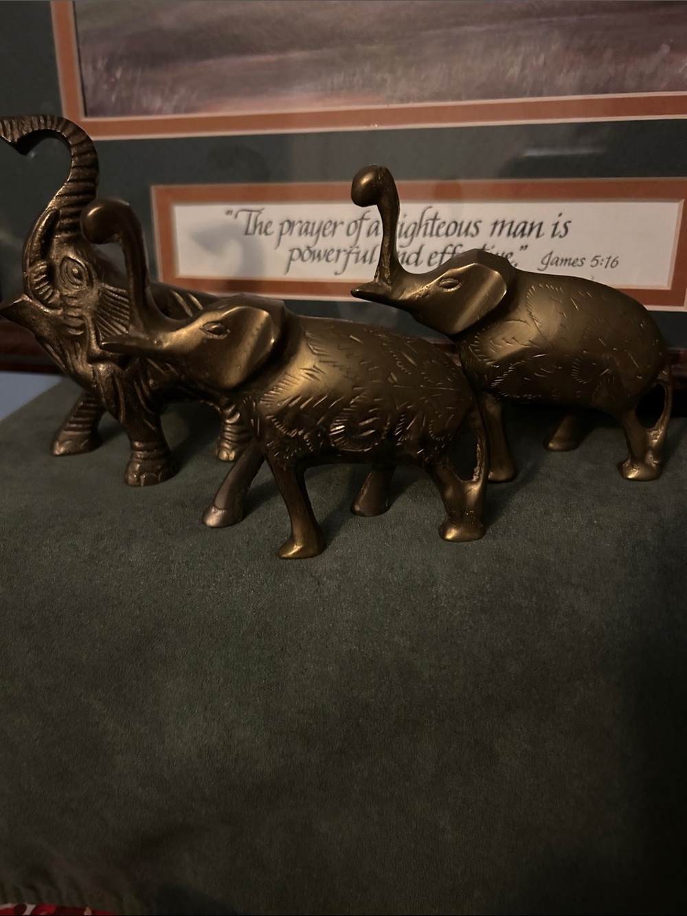 Bronze Tone Elephant Figurine Trio - Decorative Home Art